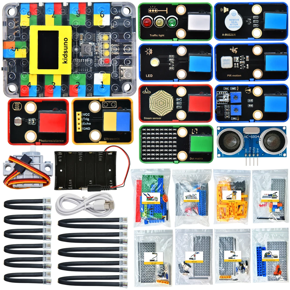 Kidsbits Intelligent Traffic System Kit +8 Projects For Arduino UNO R3 Compatible With Lego Blocks Scratch Graphic Programming