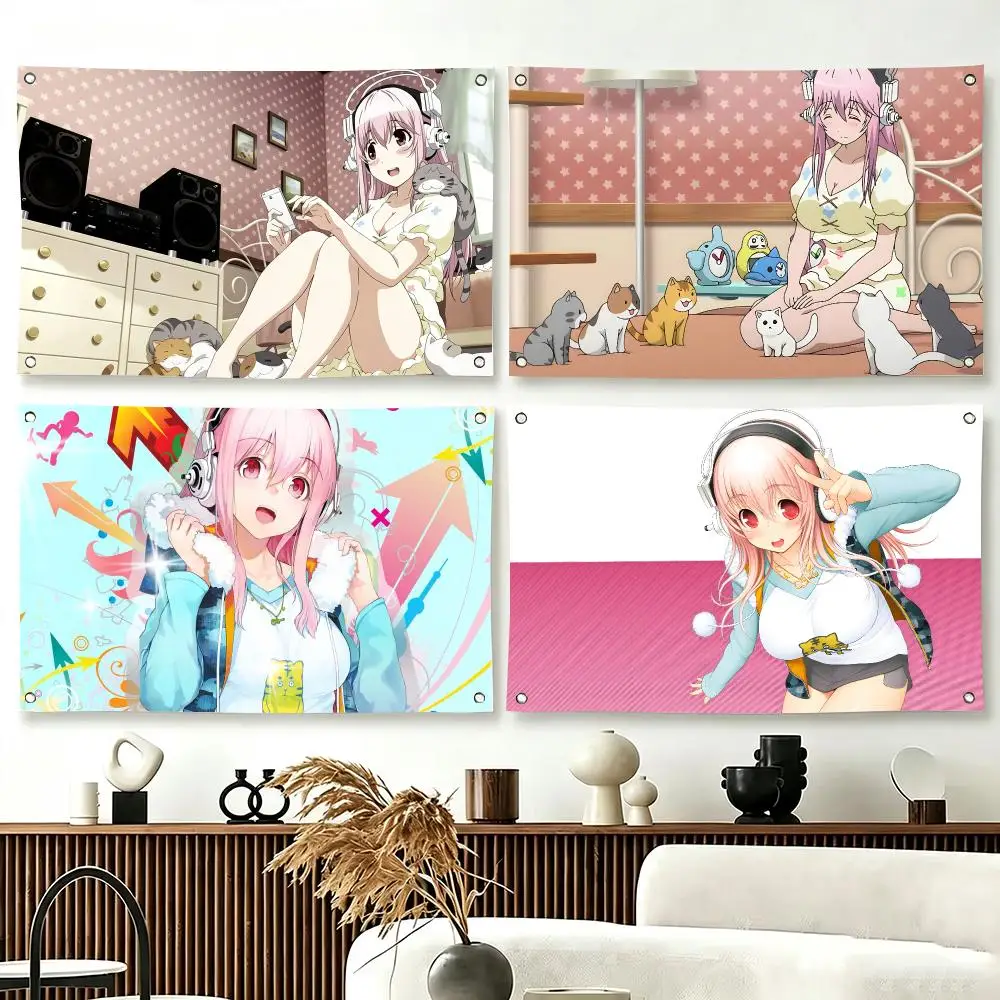 Pink Hair Girl S-Super Sonico Flags  For Living Room Home Dorm Decor Wall Outdoor Camping Party Banner Gifts