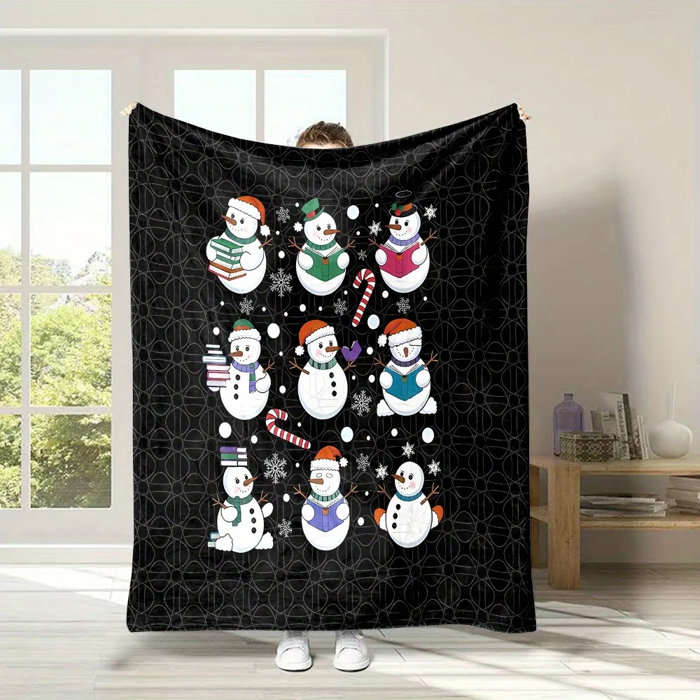 

Flannel Christmas Snowman Print Throw Blanket - Non-woven, Soft Polyester, Digital Printed, Reversible All-Season Cozy Blanket
