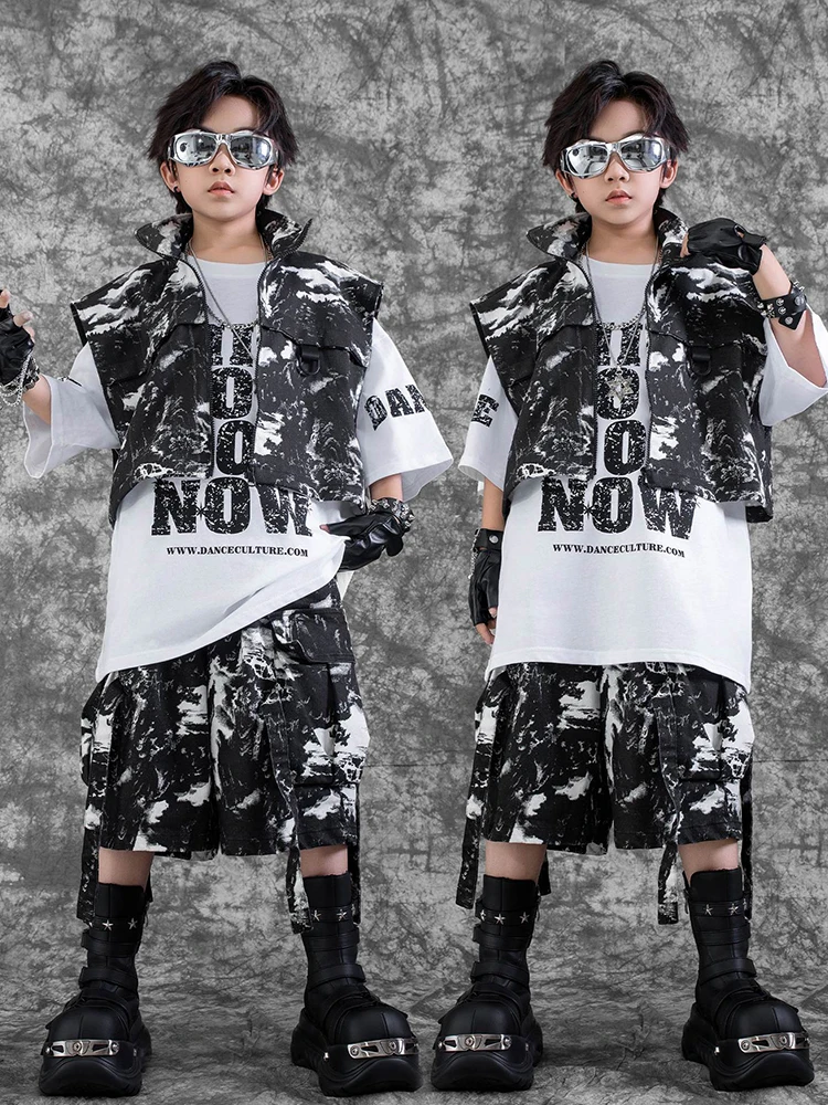New Jazz Outfit Boys Hip Hop Dance Performance Suit Oversize T-Shirt Model Show Clothes Cool Kids Street Dance Clothing VDL3947