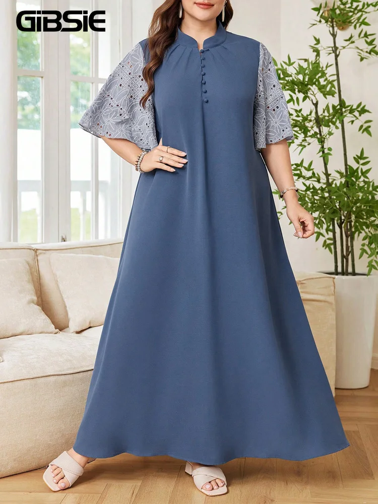 

Платье-абайя GIBSIE больших размеров с воротником-стойкой и рукавами-бабочками, женское, летнее, 2026, новое, винтажное, на пуговицах, свободное, повседневное, длинное, макси