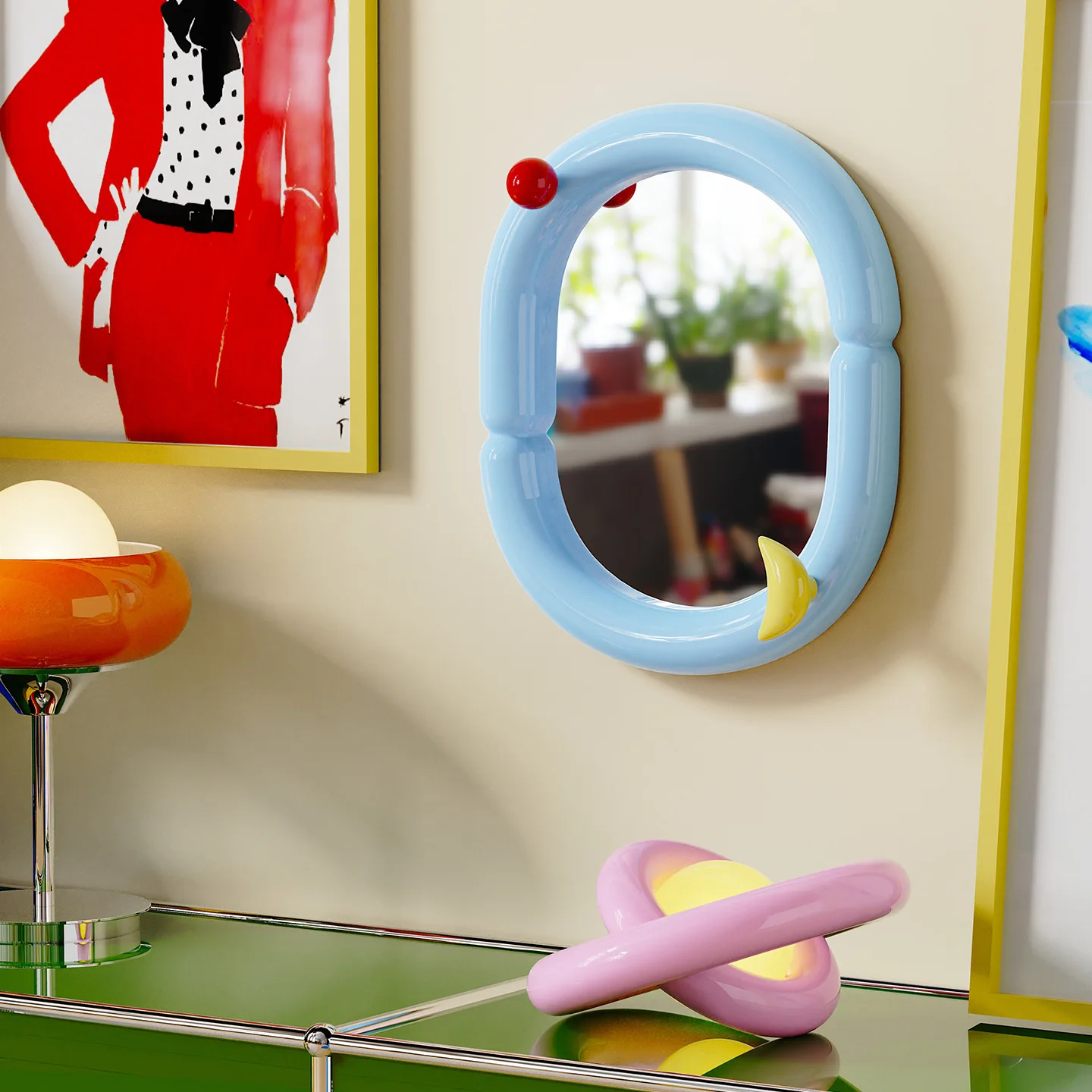 Elliptical Cartoon Non-drilled Decorative Mirror. High-definition Vanity Mirror For Bedroom And Bathroom. Wall-mounted Mirror.