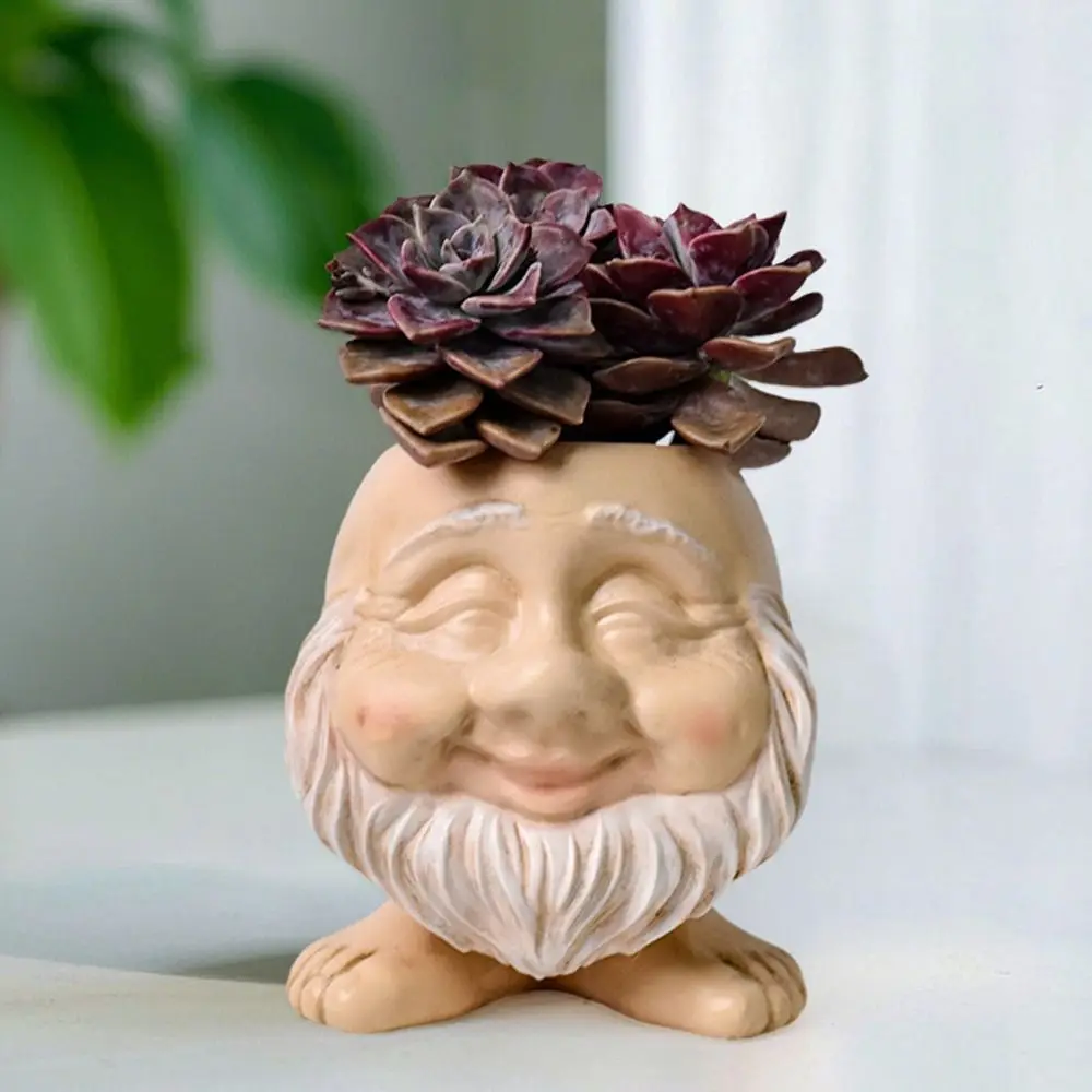

Creative Funny Muggle Face Flower Pot Cute Handmade Succulent Flowerpot Resin Crafts Waterproof Plant Pot Garden Lawn