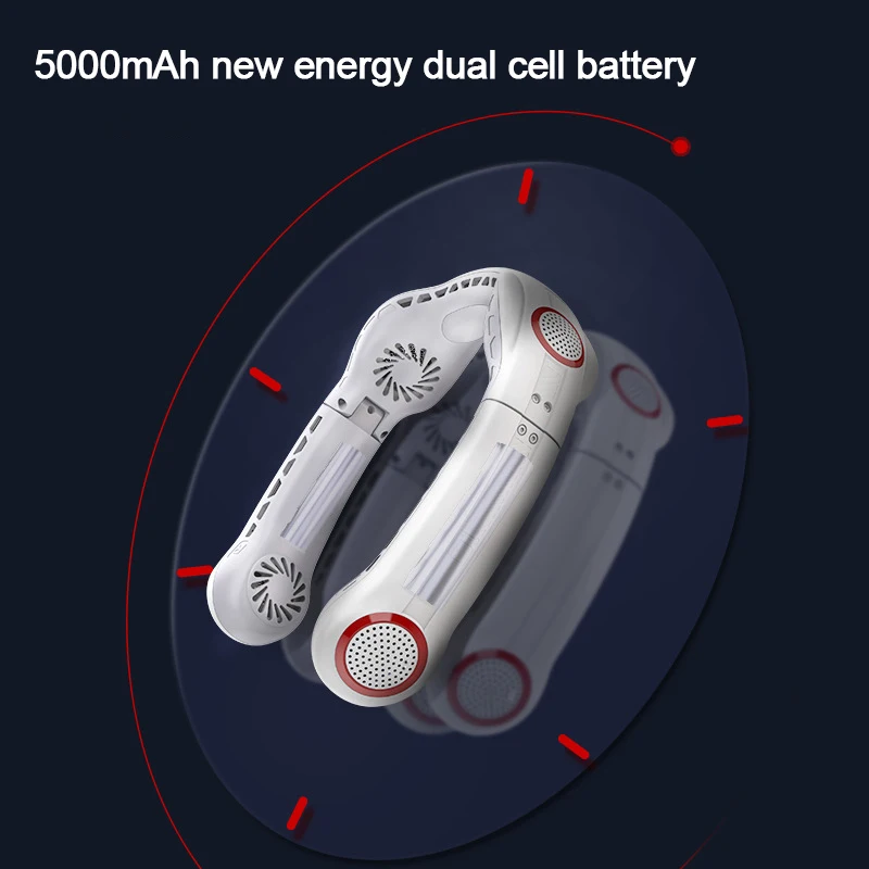 5000mAh الرقبة مروحة USB قابلة للشحن صامت الخالية من الشفرة مروحة كهربائية محمولة مكيف الهواء برودة الهواء للتخييم في الهواء الطلق الرياضة