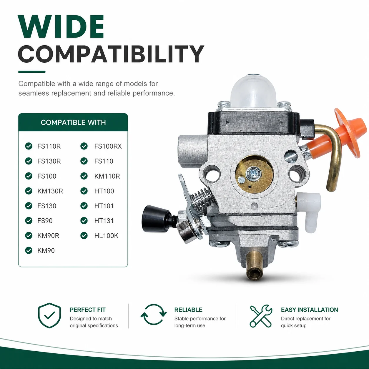 C1Q-S176 Carburetor Kit for Stihl HT100 HT101 HT131 KM130 HL100K HL90 HL95 FC90 Hedge Trimmer Pole Saw Edger, 4180-120-0610