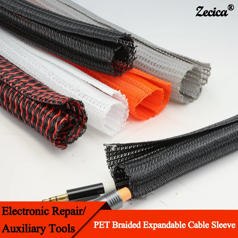 1~20m PET Braided Expandable Cable Sleeve 3~25mm Self Closed Flexible Insulated Wrap Pipe Split Line Protector Wire Organizer