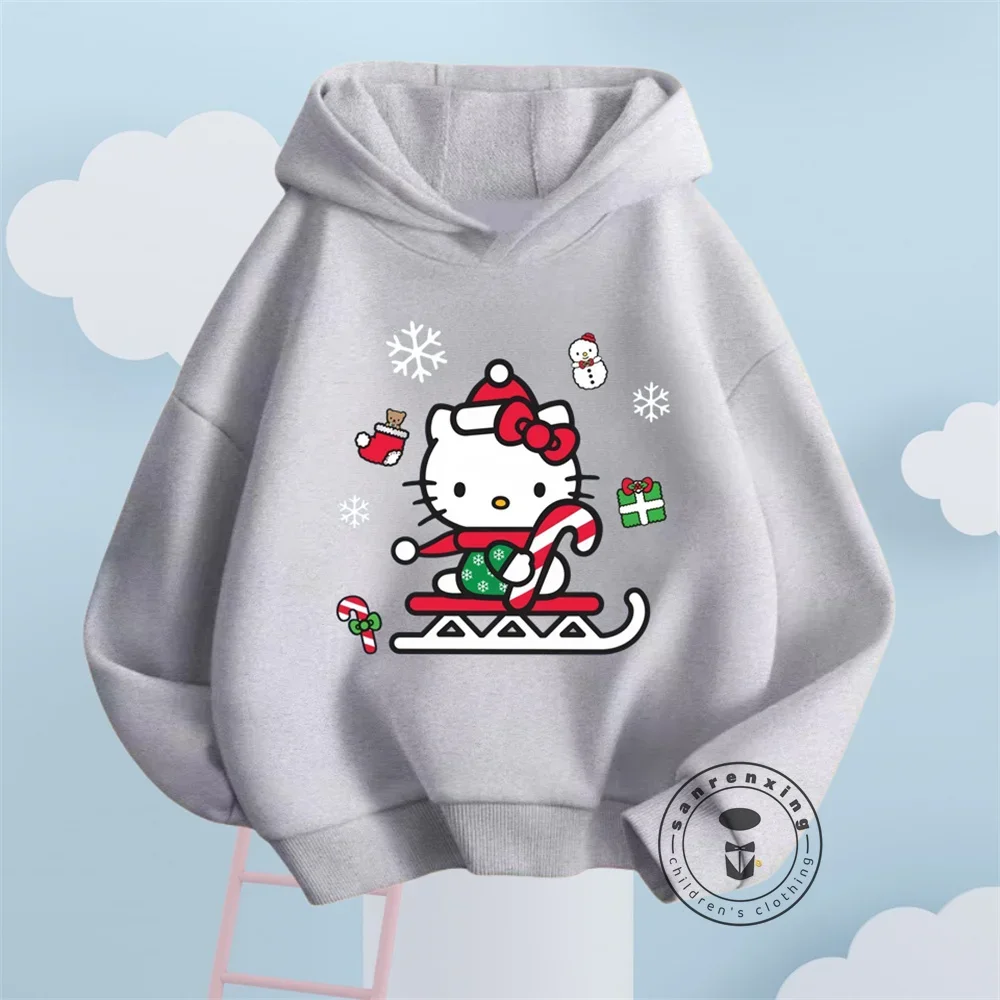 Spring Autumn Kawaii Hello Kitty Hoodie Kids Clothes Girls Clothing Fashion Boys Clothes Autumn Warm Sweatshirt Children Tops