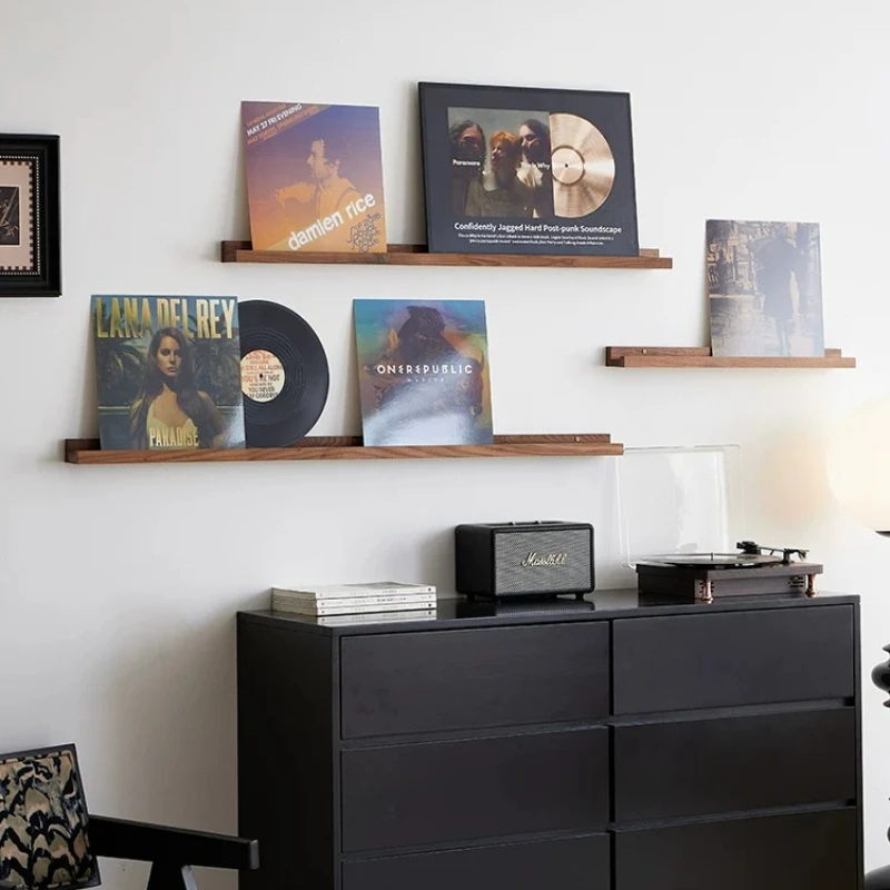 Solid Wood Wall Shelf, Floating Record Display Rack for Office,One-Slot Storage Board for Living Room&Bedroom Decor Style