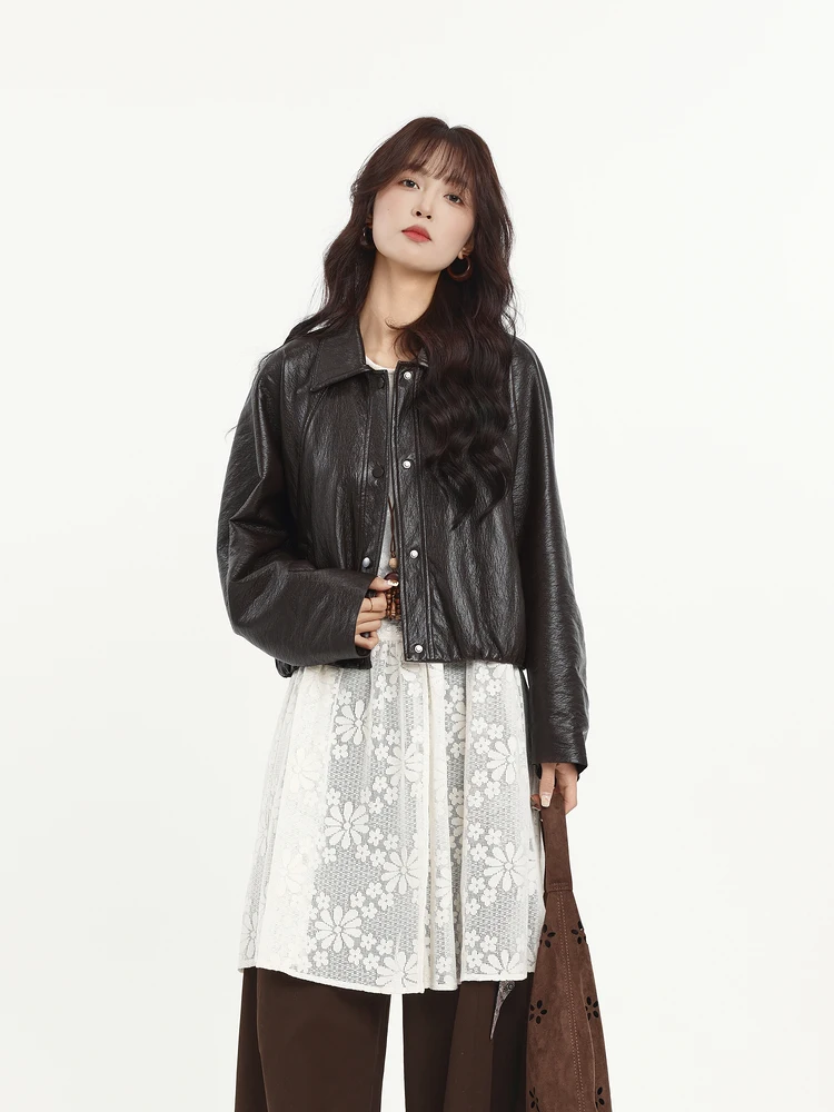 Loose Faionable Women's PU Jaet Memory's Start Spring 2026 New Sle Versatile Slimming Leather Coat Long Sve Button D...