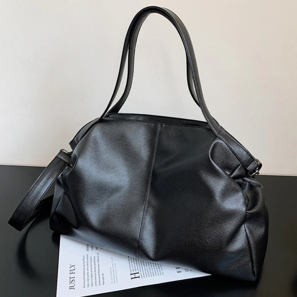 Bolso de hombro grande de piel sintética para mujer, bandolera grande de Color negro, bolso de mano para viaje, 2024