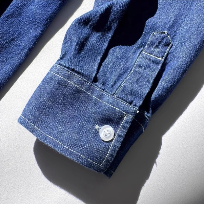 ​ Giacca camicia da uomo in denim vintage resistente - 100% cotone vestibilità rilassata manica lunga (autunno 2025) |   Blu profondo/Blu chiaro ​