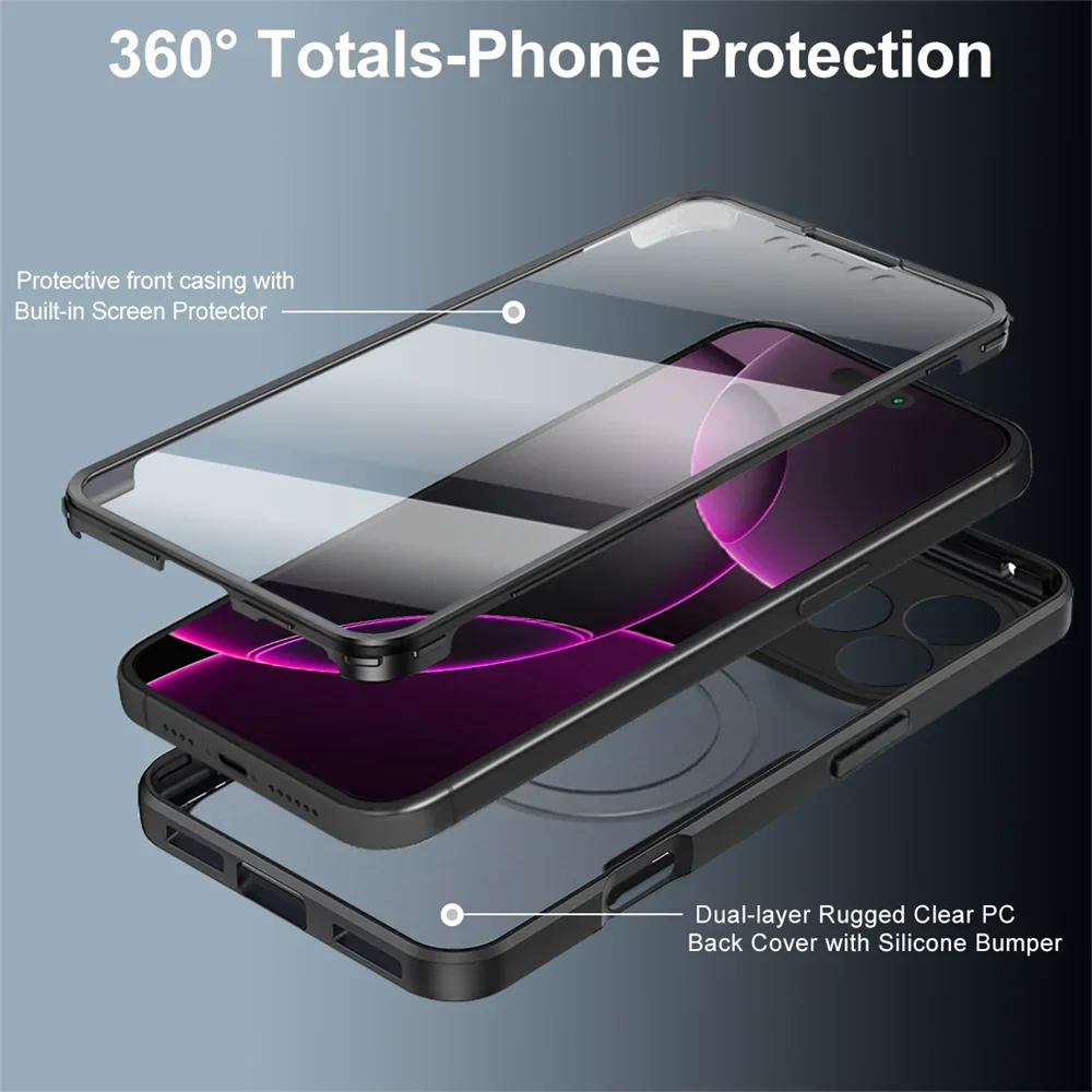 360° Vollschutz für MagSafe Transparente Hülle für iPhone 18 17 16 Pro Max Air 16E 13 14 15 Plus Pro Magnetischer Silikon-Stoßfänger Stoßfeste Abdeckung