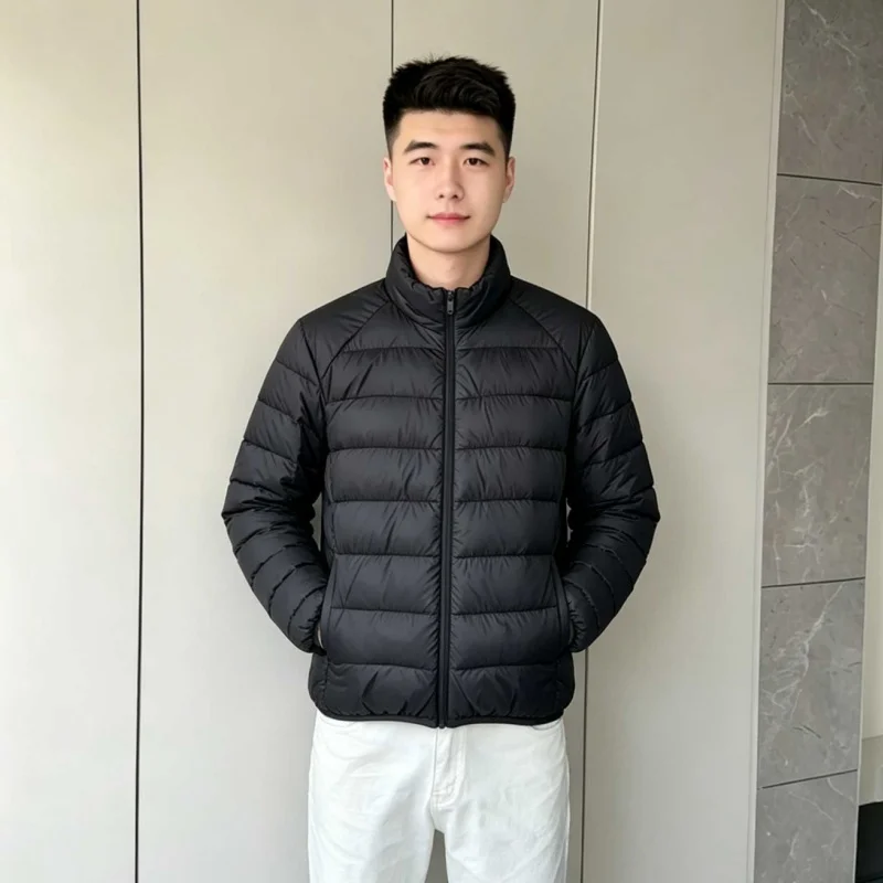 Men Women Autumn Winter Lightweight Stand Collar Hooded Reversible Puffer Down Jacket Solid Inner Wear For Outdoor Windbreaker