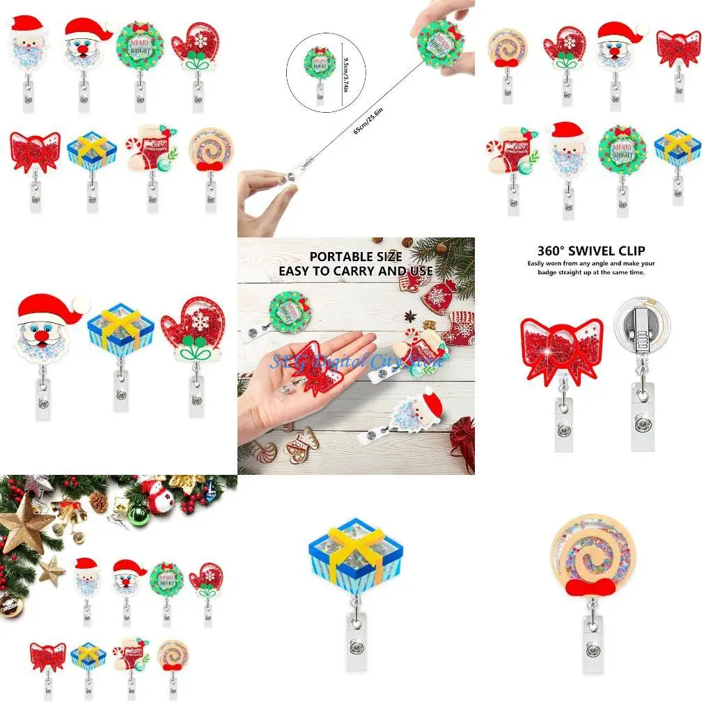 U75B 3/8 Uds soporte Navidad con Clip cocodrilo giratorio, soporte acrílico carrete retráctil