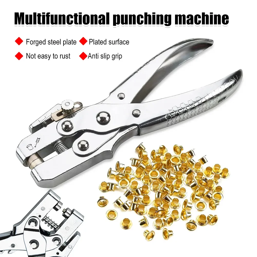 Revolving Eyelet Hole Puncher, Leather Belt, Punch Plier, Setter Tool for Sewing Watchband Strap, Household Crafting