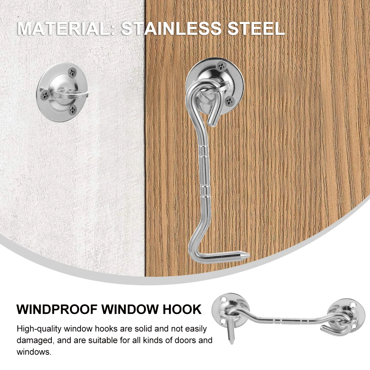

2 Pcs Stainless Steel Window Hooks Strong Durable Smooth Surface Suitable Doors Windows Practical Design Simple Style Home
