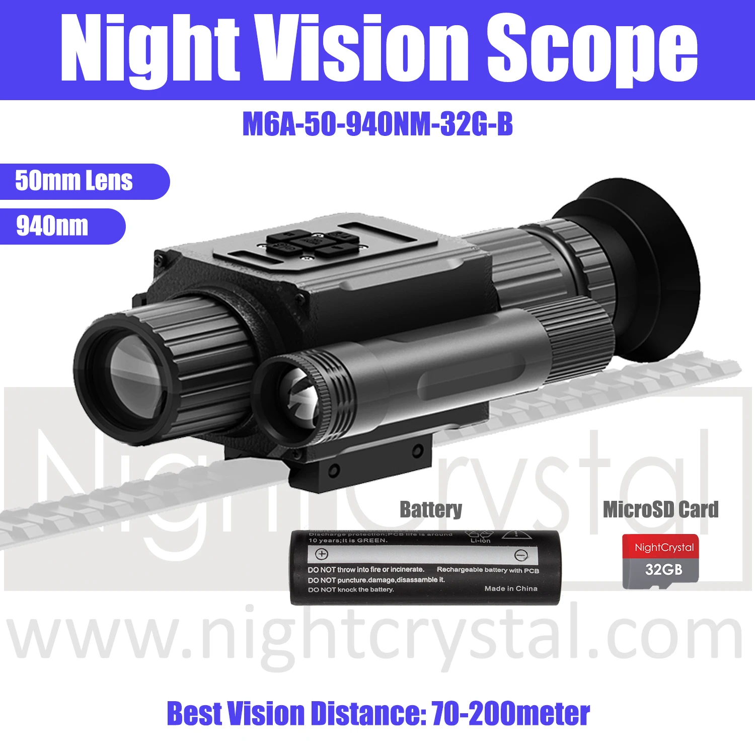 Megaorei NK008 Plus M6A 1080p HD tactische nachtkijker monoculair en richtkijker, 1,4” AMOLED-display, Picatinny-railmontage