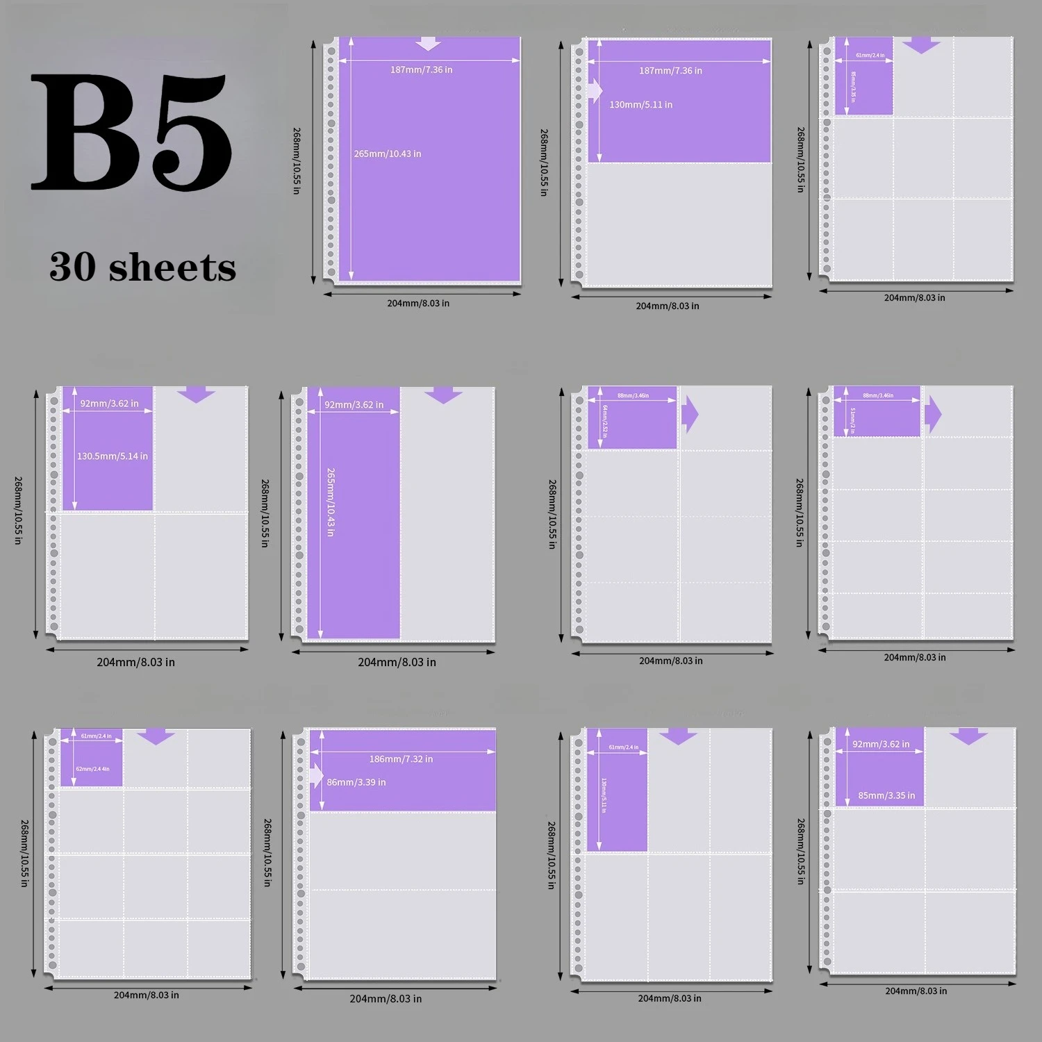 30 Sheets B5 26 Holes Photo Album Refill Pages Single-Sided Clear Polypropylene Inner Pages Acid-Free PVC-Free 20C Thick Sheets