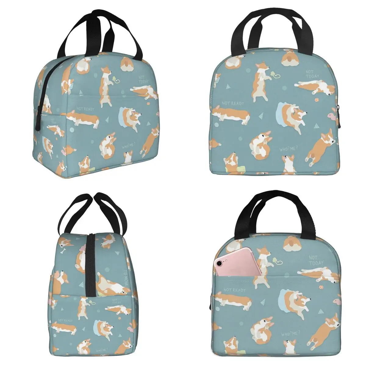 Corgi Puppy Lie Down In Blue Background Insulated Lunch Bag for Kid Cooler Thermal Food Box Tote Leakproof Lunch Boxes Container