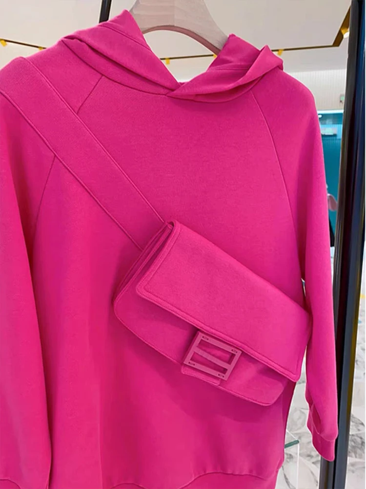 [ZOCI] Shop Design 3D Bag Rose Red Hoodie Early Autumn New Loose Versatile Top