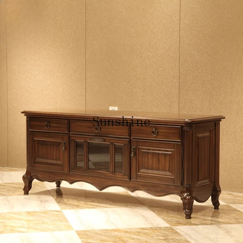 

American country TV cabinet, small apartment living room furniture all solid wood storage simple