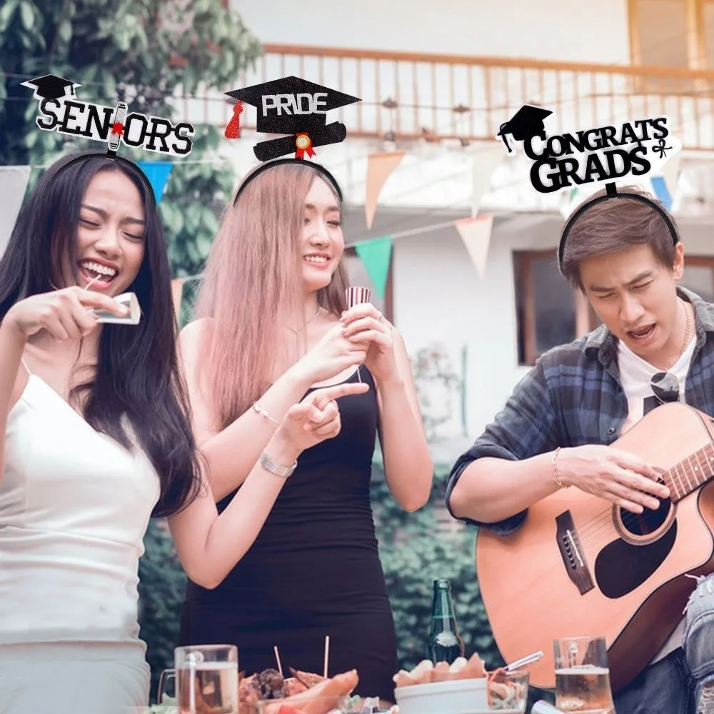 

Праздничная повязка на голову для выпускников: красочная, нескользящая, для бакалавра, с блестками, в виде докторской шляпы