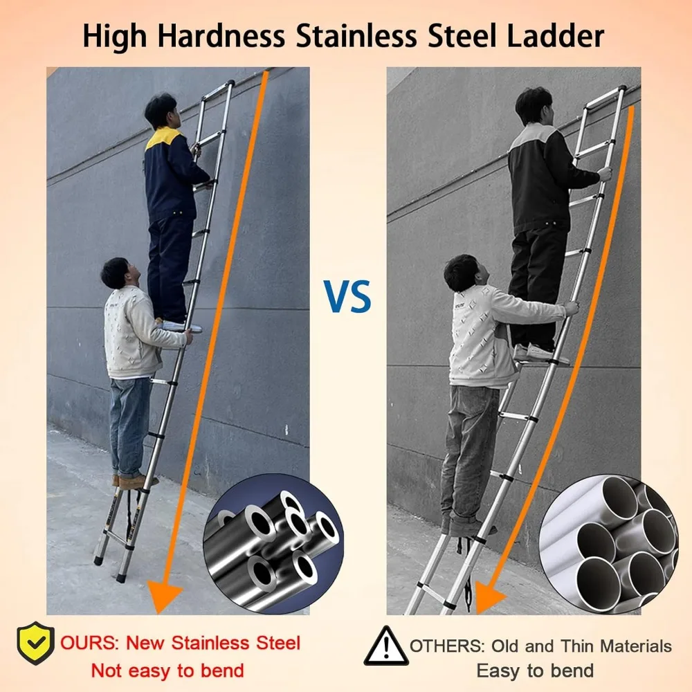 الثقيلة الفولاذ المقاوم للصدأ سلم متداخل الأجزاء 10.5FT/3.2M تمديد المحمولة سلم قابل للطي للاستخدام قوي ومتين #4