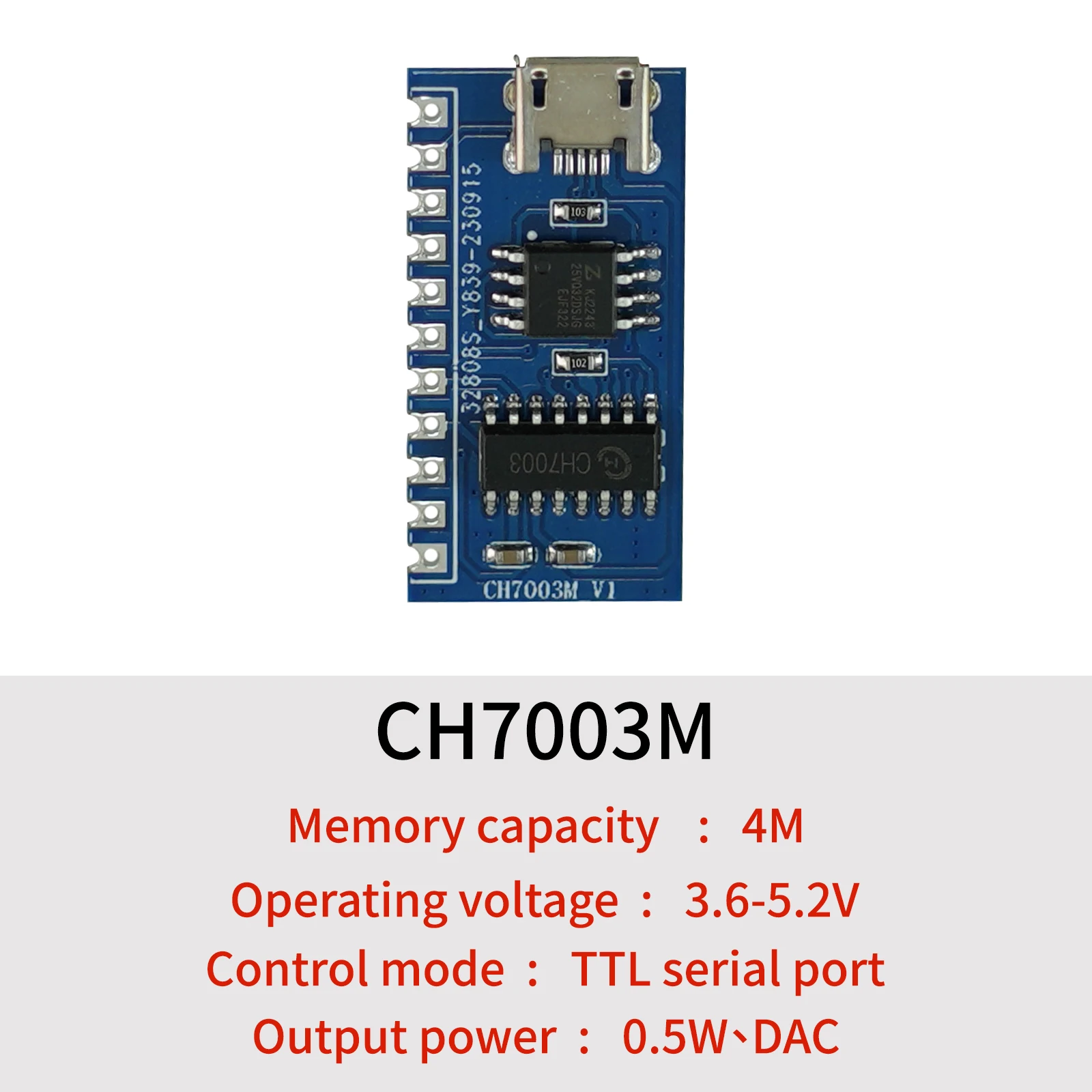 CH7003M Voice Module 4M Programmable UART Serial Port Control External Power Amplifier MP3 Sound Quality Playback Board