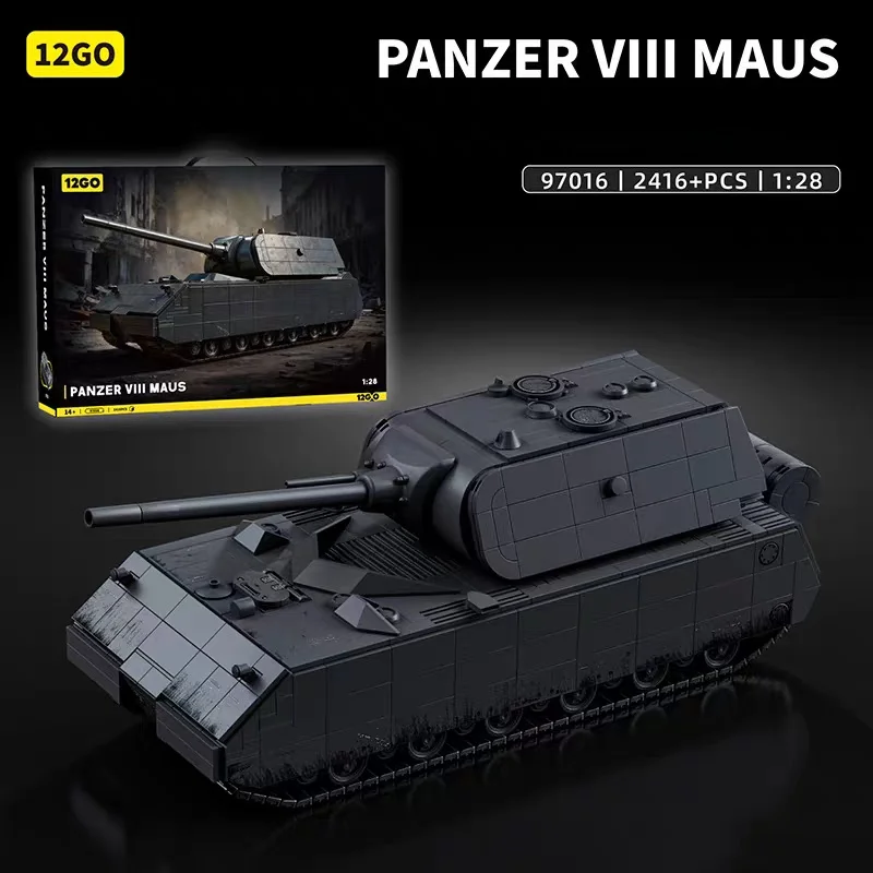 1:28 schaal zware militaire tank bouwstenen, 2416PCS montagestenen model met beweegbare structuur, collectible ornament geschenken