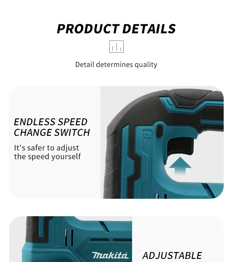 ماكيتا DJV182 بانوراما لاسلكية: 18 فولت، 300 وات، 0-2700 دورة في الدقيقة، 80 ملم للسفر، ± 45 ° القطع، لأعمال القطع الخشبية/البلاستيكية/المعادن الجديدة #2