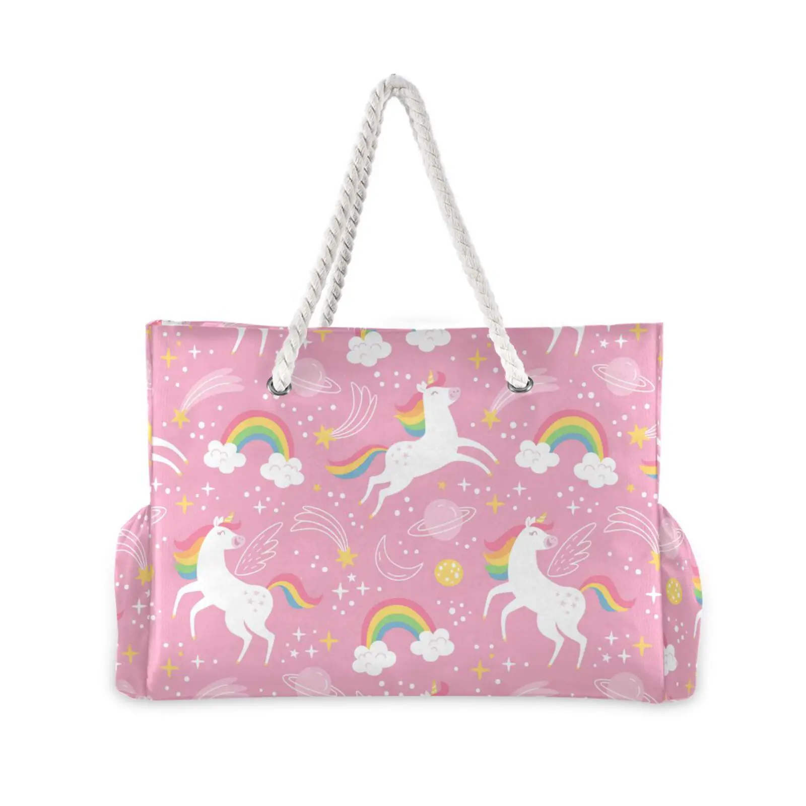 New Handbags Tote Beach Bag Shopper Shoulder Bag Big Capacity Cute Pink Unicorn Rainbow Star Travel Women\'s Bag 2022 Tend