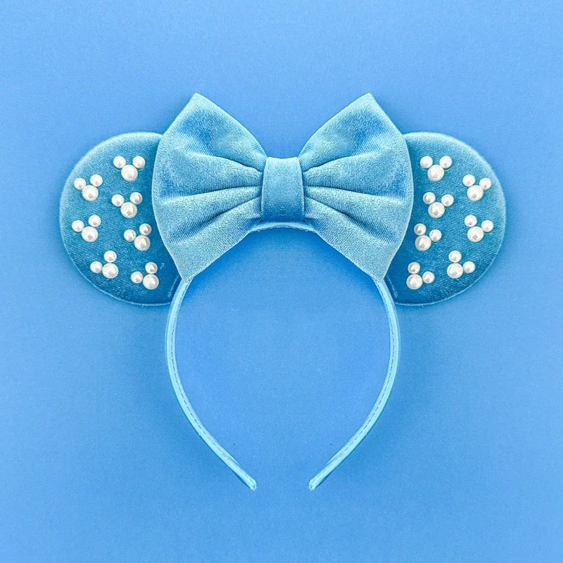 Disney Pearl Mickey Mouse Hair Accessories Girls Sequins Bow Ears Head Band Women Anime Headband Baby Cartoon Minnie Hairband