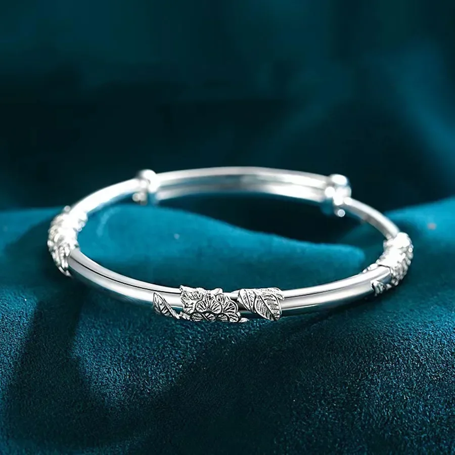 Popular Brand 925 Sterling Silver Blooming Flowers Bracelet Bangle For Women Fashion Party Wedding Jewelry Adjustable Noble Gift