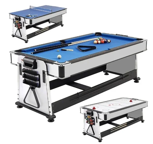 Home Entertainment 4 In 1 Modern Multi Game Billiard Pool Table With Air Hockey Table Tennis Table And Dinning