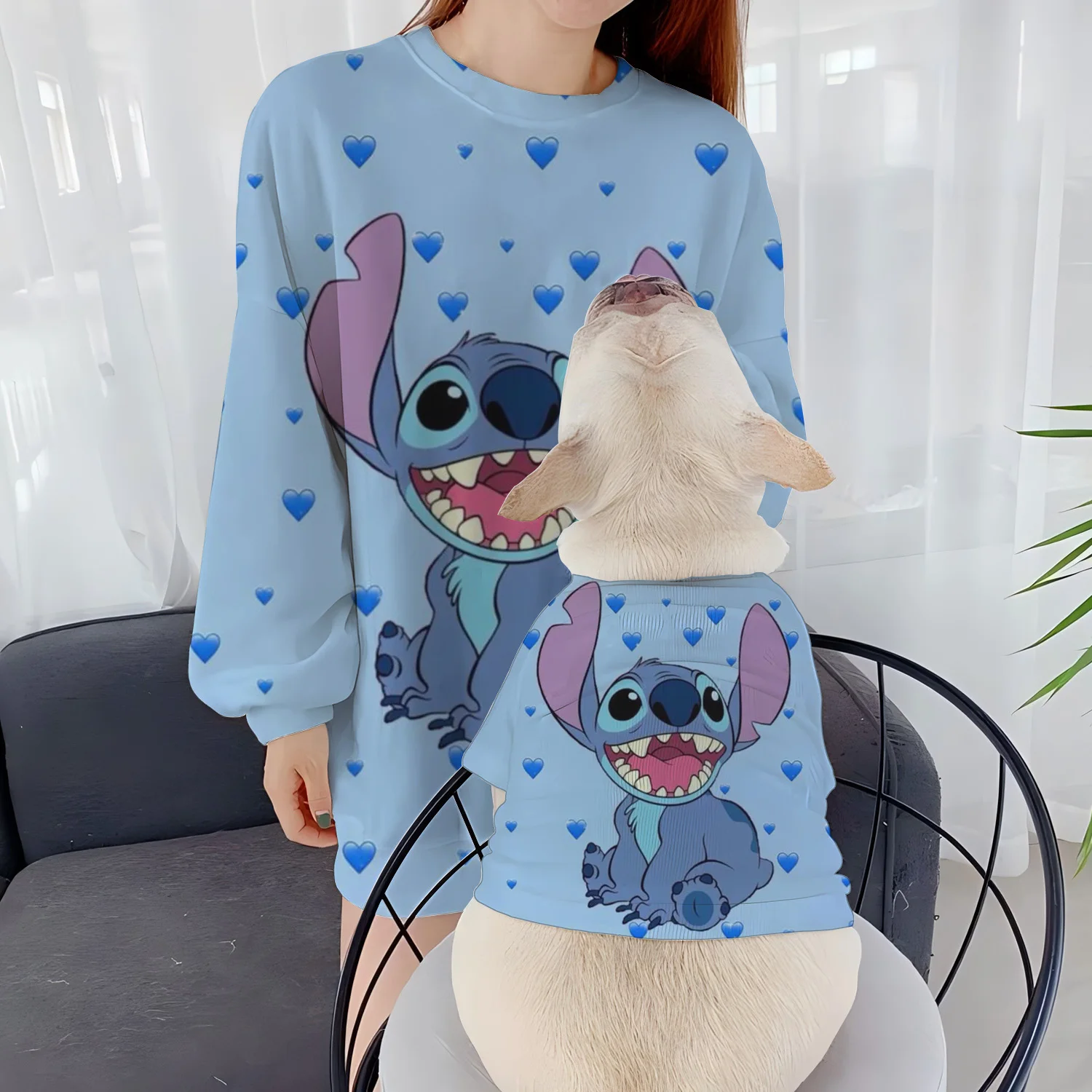 Disney Casual Sweatshirts Long Sleeve Dog Clothing Women's Autumn Winter Puppy Clothes 2024 Parent-Child Round Neck Stitch Pet