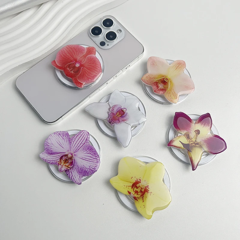 

Simulation Orchid Acrylic Socket Grip Cymbidium Phone Holder Folding Ring For Magnetic IPhone Mac Samsung Ring Finger Expanding