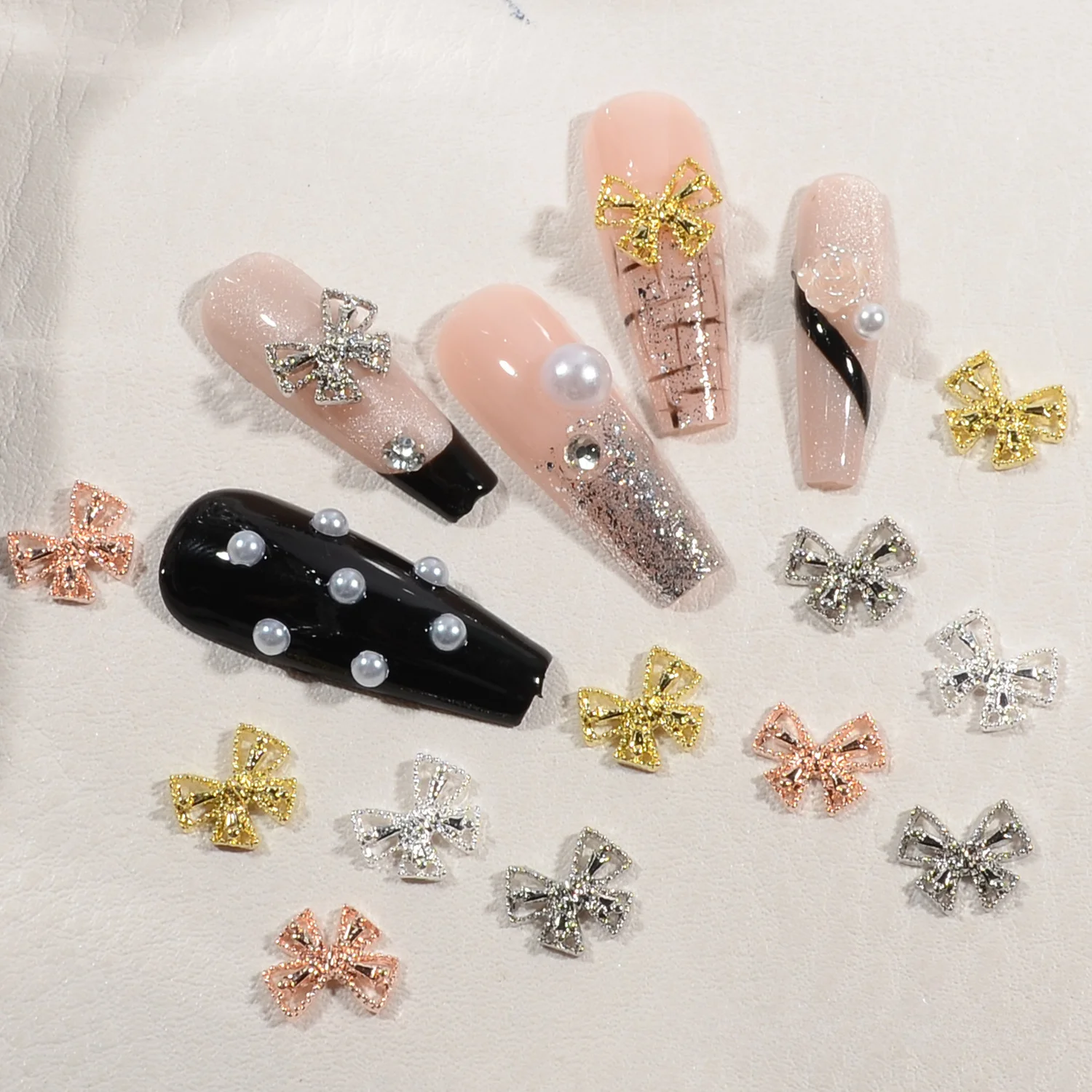 50Pcs Butterfly Charms with Metal Luster 3D Bow Tie Nail Art Decorations Nail Accessories for Women Nail Jewelry Set