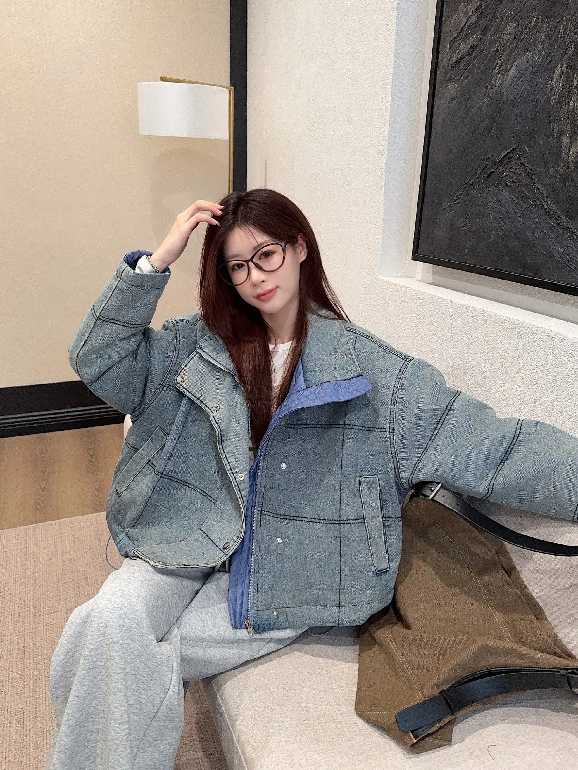 Cappotto di jeans con cappuccio in pelliccia di peluche da donna invernale con bottoni vestibilità regolare per il tempo libero ufficio urbano con cappuccio telai a strati collo alto trapuntato quotidiano