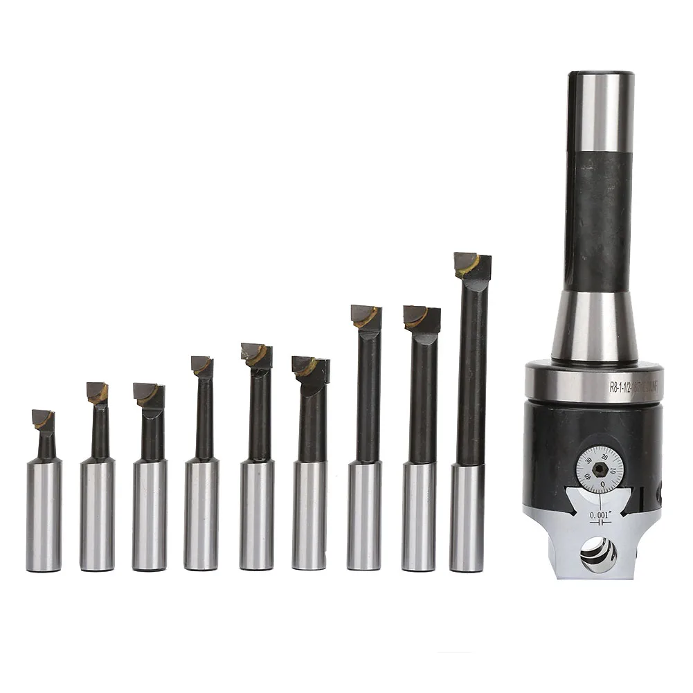 

13Pcs Carbon Steel English R8 Boring Bar CNC Lathe Process F1 0.001'' 7/16-20UNF Set