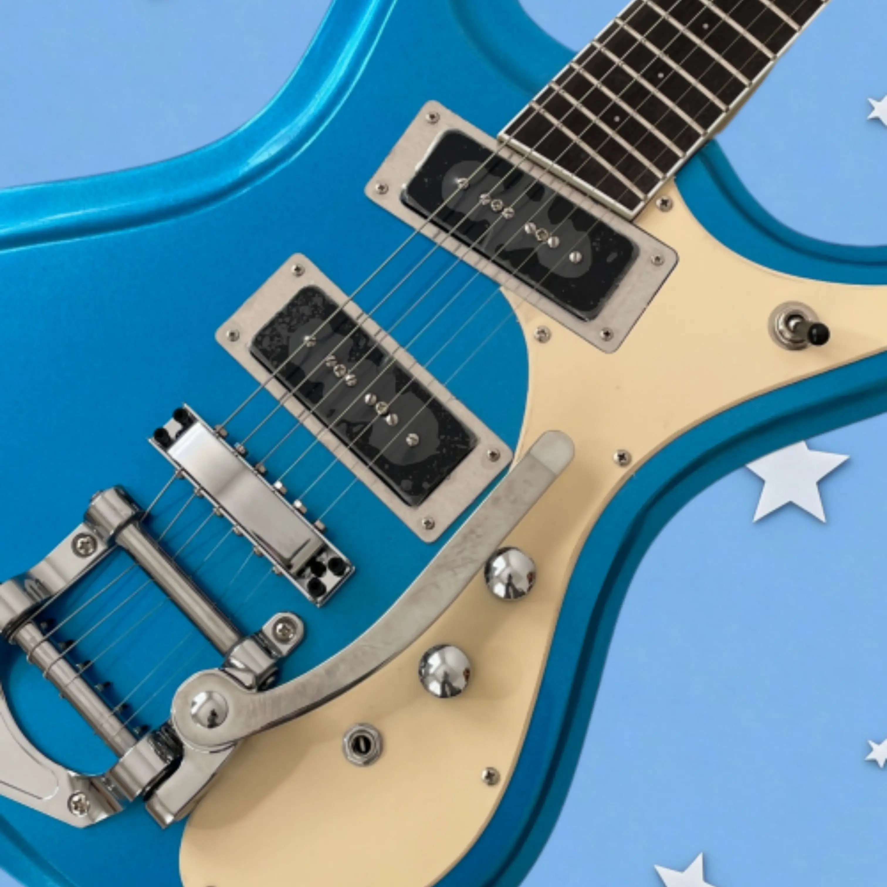 Durable Vintage 6-String Electric Guitar Metallic Blue Finish Rosewood Fingerboard Guitars Practice &Stage Performances Guitarra