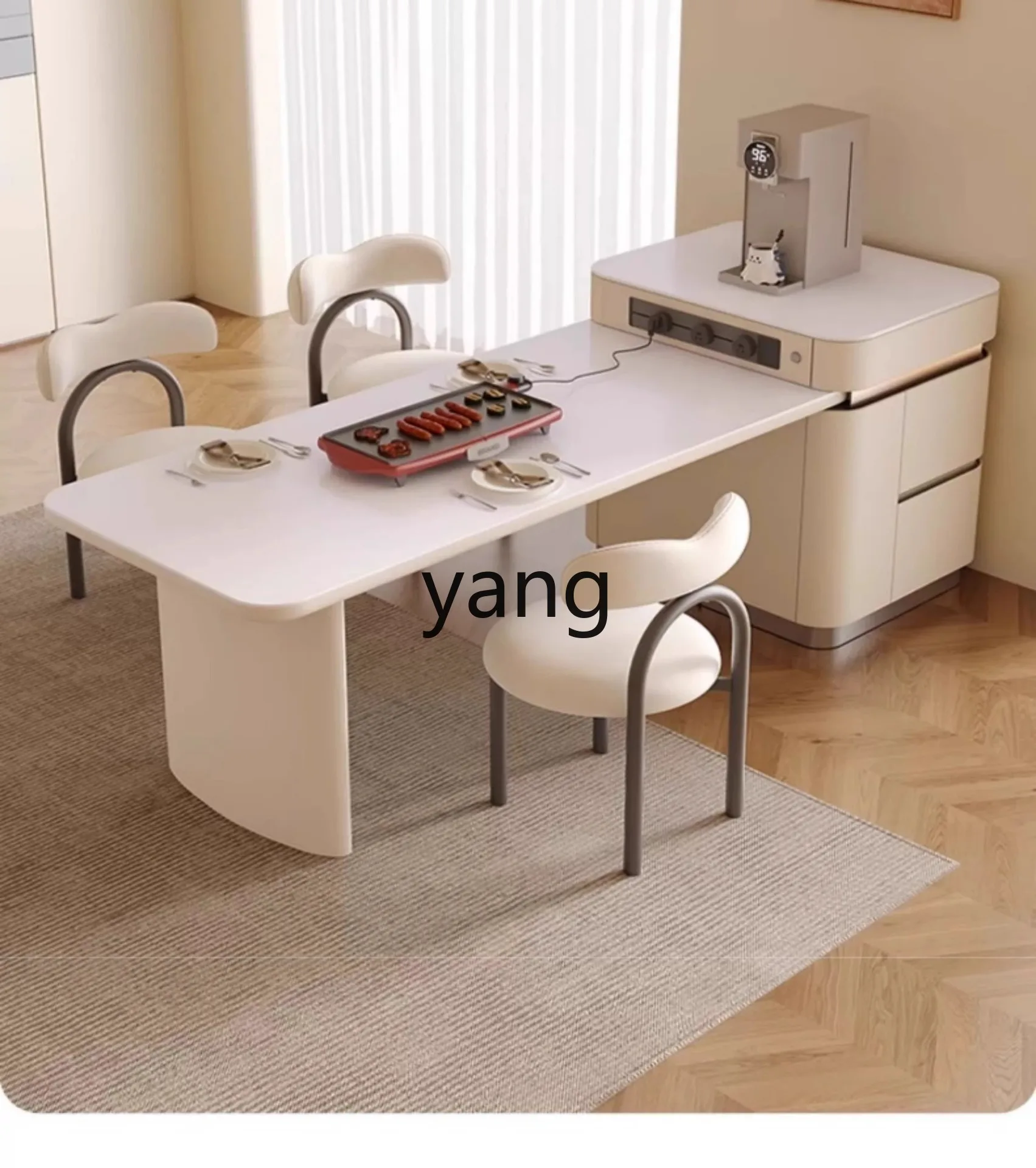 LTT retractable household rock slab dining table cream wind multi-functional storage guide table