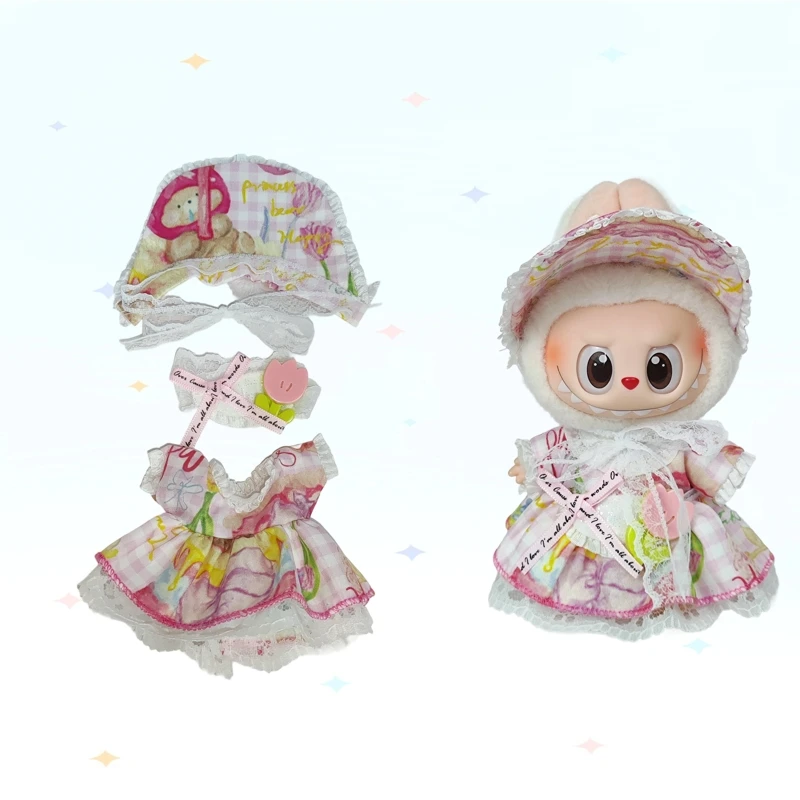 17cm roupas para labubu idol bonecas festa a roupa acessórios roupas crianças presente bonito saia xadrez