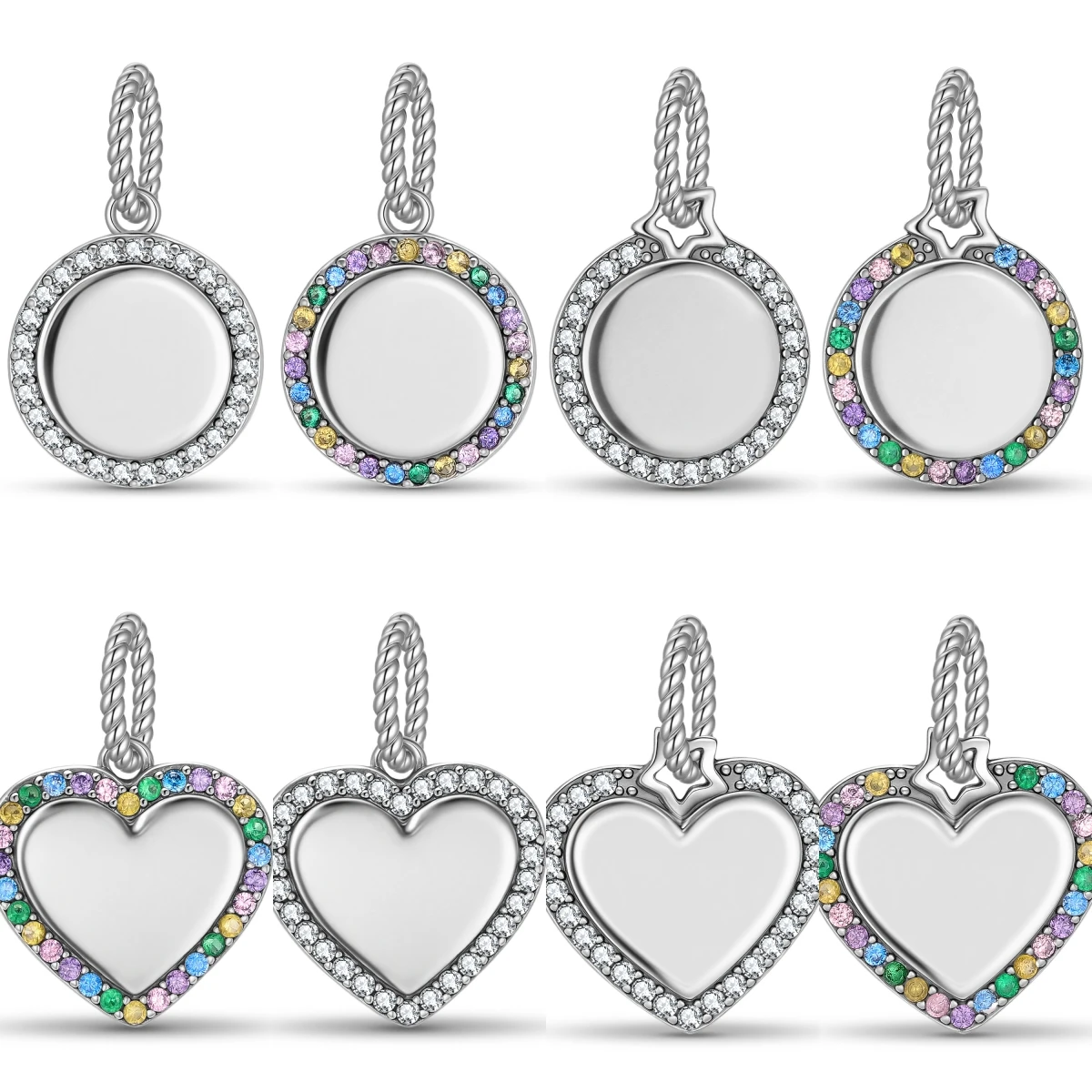 925 Sterling Silver Colored Love Circular Pendant Pentagram Ring Laser Customize Fit Original Bracelet Diy Jewelry Accessories