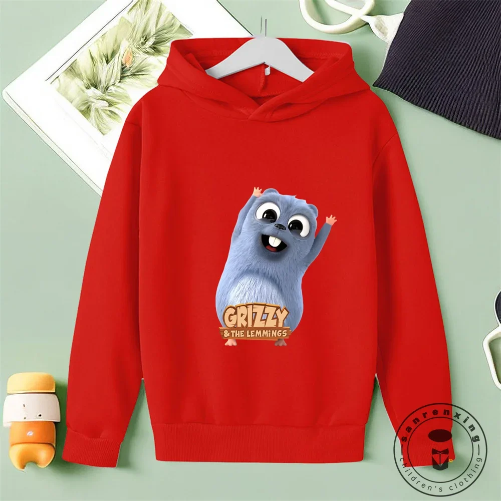 New Fall 2024 Grizzy and the Lemmings Hoodie Kawaii Anime Children Cartoon Autumn Korean Sweatshirt Fashion Kids Boys Girls Gift