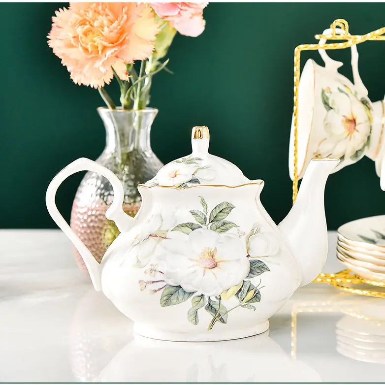 European Bone China Teapot Set, English Afternoon Tea, High-Grade Porcelain Coffee Pot, Heat Resistant Kettle, 400ml