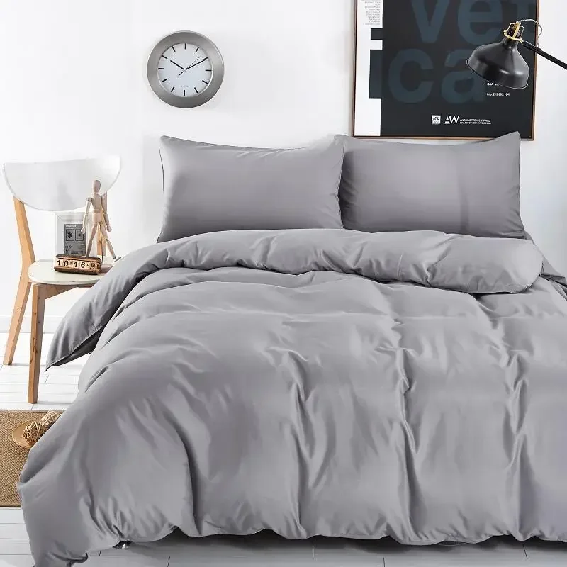 

45New Bedding Sets Simple Color Lake Blue Striped Bed Sheet Duver Quilt Cover Pillowcase Soft Silver Gray King Queen Full Twin