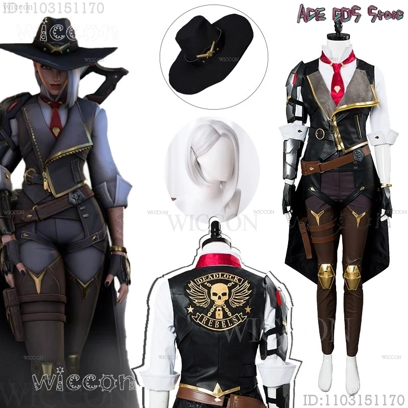 Game Overwatch Ashe Damage Hero Cosplay Costumes Wig Hat Elizabeth Caledonia 