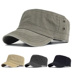 High Quality Washed Cotton Flat Top Hat Casual Military Caps Men Women Unique Design Vintage Adjustable