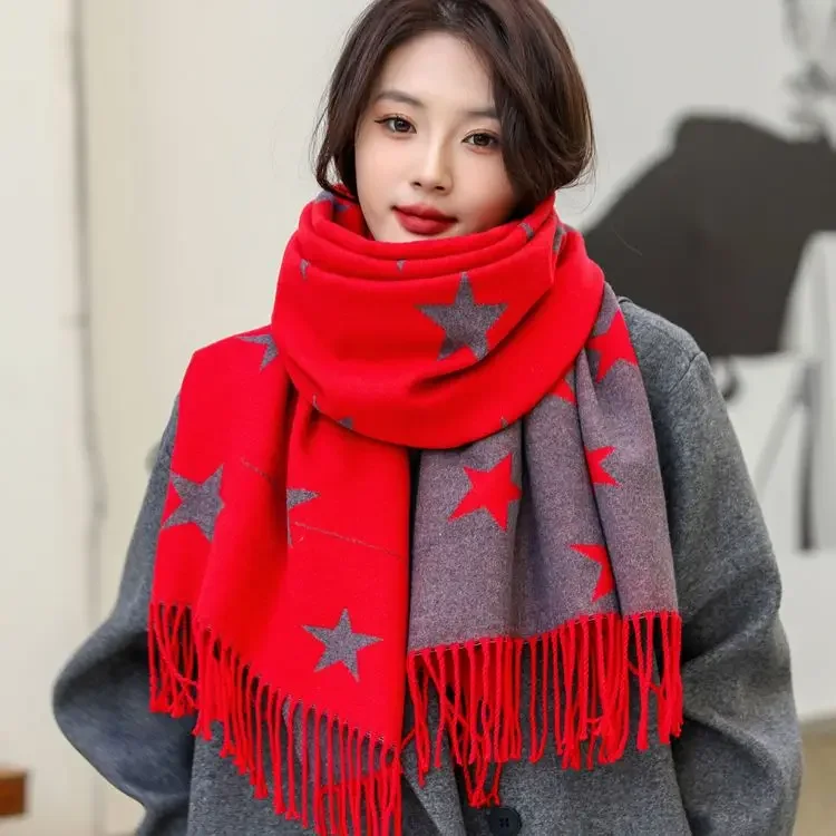 

2024 Thickening Keep Warm Winter Scarf Design Print Women Cashmere Pashmina Shawl Lady Tassel Scarves Knitted Blanket T132