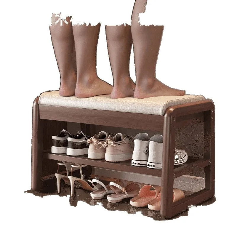 solid wood door door household shoe stool, entrance door entrance shoe rack can store integrated shoe